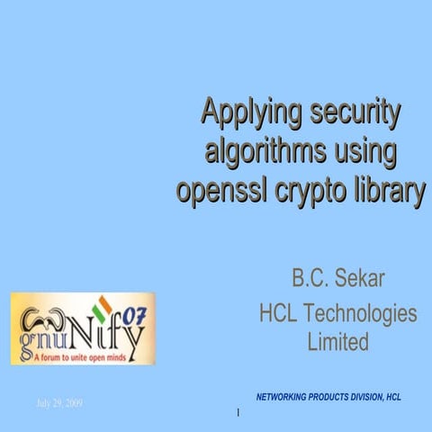 Applying Security Algorithms Using openSSL crypto library | PPT