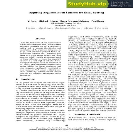 Applying Argumentation Schemes For Essay Scoring
