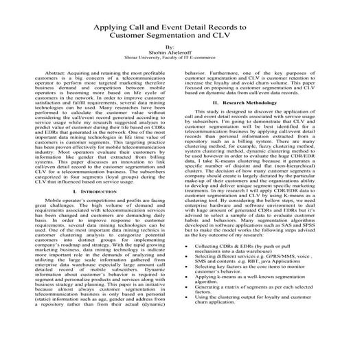 Applying Call and Event Detail Records to Customer Segmentation and CLV