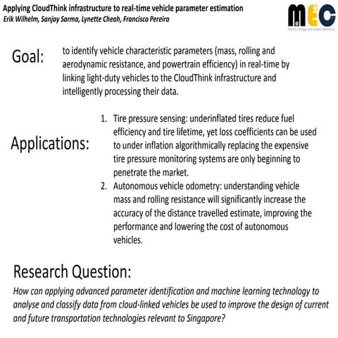Applying cloud think infrastructure to real time vehicle parameter estimation