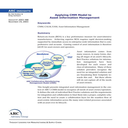 Applying cmm model to asset information management