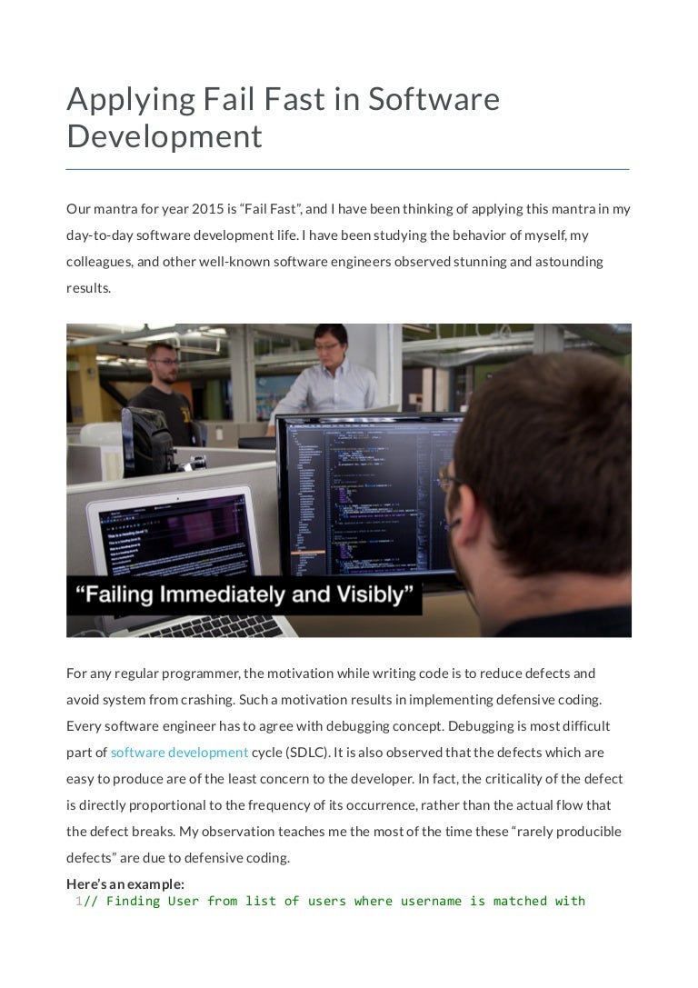 Applying Fail Fast in Software Development