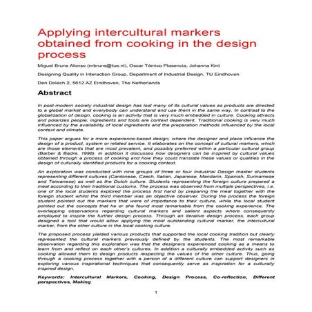 Applying intercultural markers obtained from cooking in the design process. brun