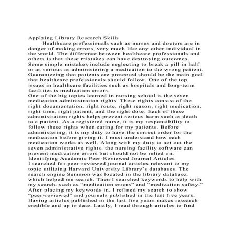 Applying Library Research SkillsHealthcare professionals such