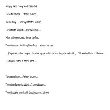 media Applying theory sentance starters 