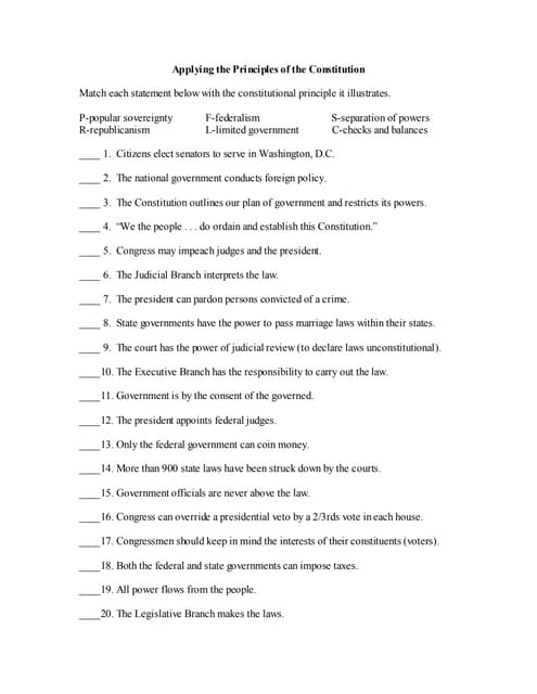 Applying the Principles of the Constitution - Answer Key | PDF