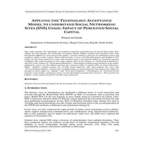 APPLYING THE TECHNOLOGY ACCEPTANCE MODEL TO UNDERSTAND SOCIAL NETWORKING 