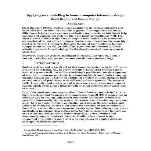 Applying user modelling to human computer interaction design