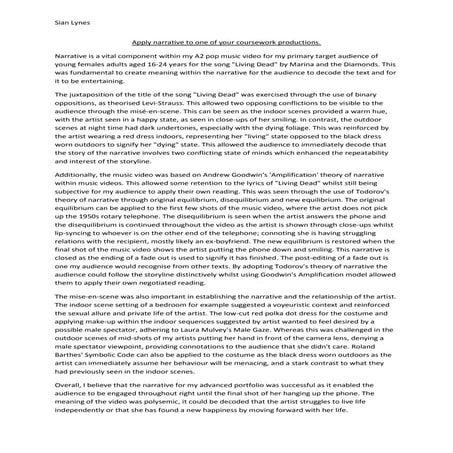 Apply narrative to one of your coursework productions