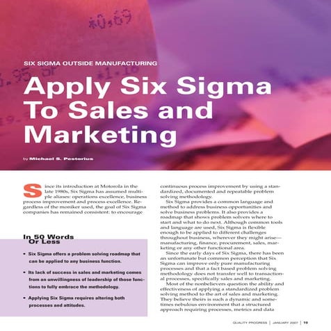 Apply Six sigma to sales and marketing