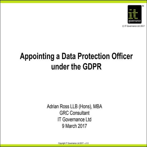 Appointing a Data Protection Officer under the GDPR | PPT