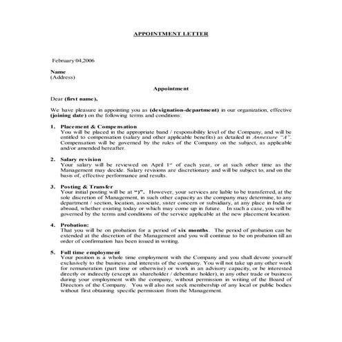 Appointment letter