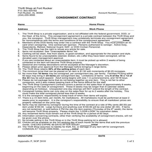 App p sop 2010 consignment contract