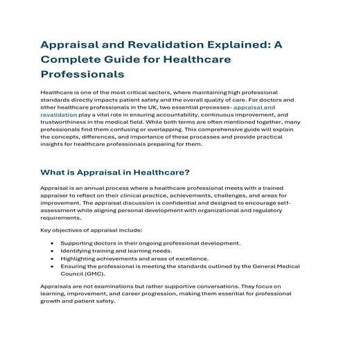 Appraisal and Revalidation Explained- A Complete Guide for Healthcare ...