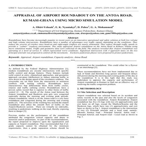 Appraisal of airport roundabout on the antoa road, kumasi ghana using micro s...