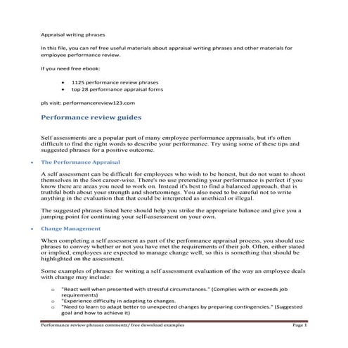 Appraisal writing phrases