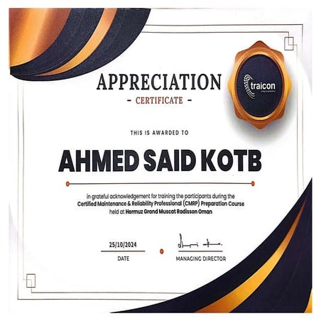 Certificate of Appreciation for Conducting the 𝗠𝗮𝗶𝗻𝘁𝗲𝗻𝗮𝗻𝗰𝗲 𝗣𝗹𝗮𝗻𝗻𝗶𝗻𝗴 ...