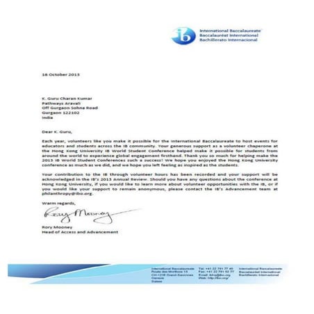 Appreciation letter from  the IBO-Gurucharankumar