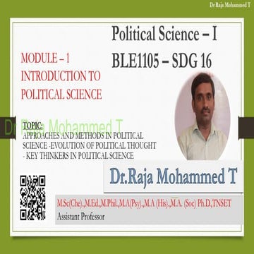 Approaches and Methods in Political Science -EVOLUTION OF POLITICAL THOUGHT -...