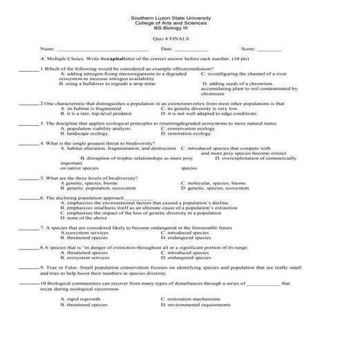 Approaches for preserving endangered species and ecosystems 