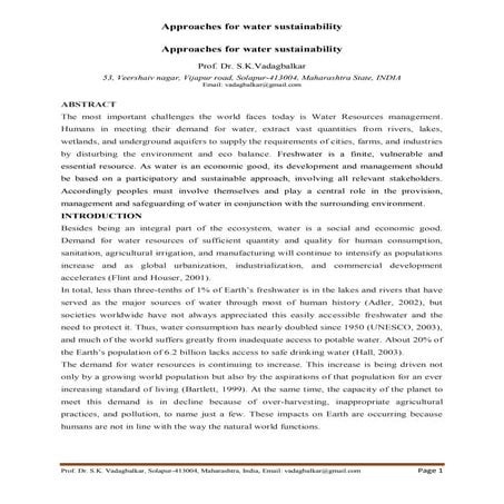 Approaches for water sustainability