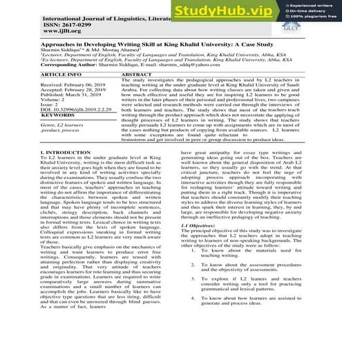 Approaches In Developing Writing Skill At King Khalid University  A Case Study