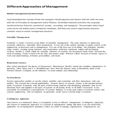 Approaches of management