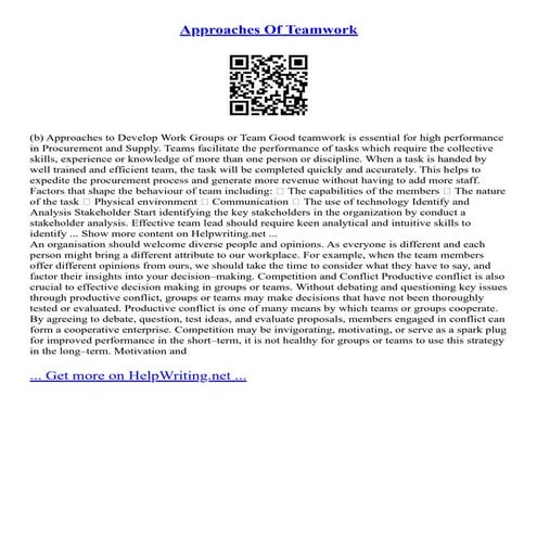 Approaches Of Teamwork