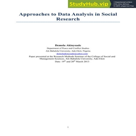 Approaches To Data Analysis In Social Research