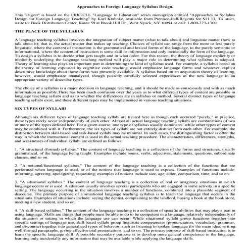 Approaches to foreign language syllabus design