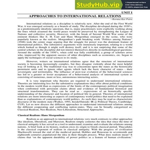 APPROACHES TO INTERNATIONAL RELATIONS