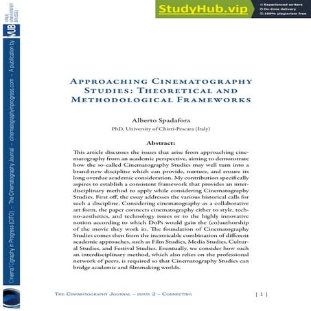Approaching Cinematography Studies Theoretical And Methodological ...