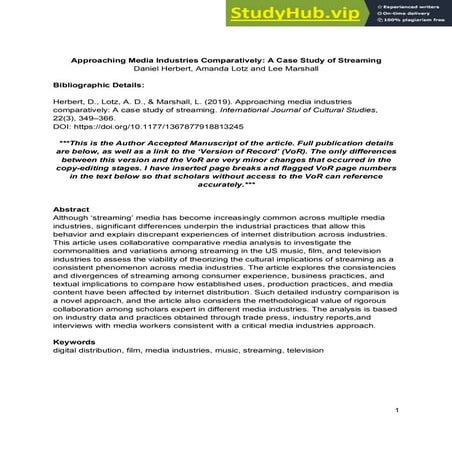 Approaching Media Industries Comparatively A Case Study Of Streaming | PDF