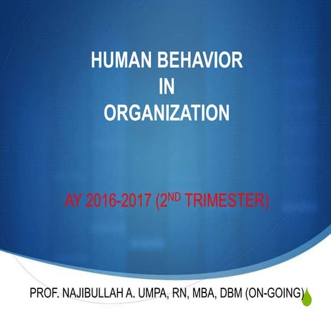 Approach and models of Organization Behavior