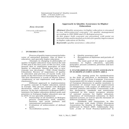 !Approach to quality assurance in higher education | PDF