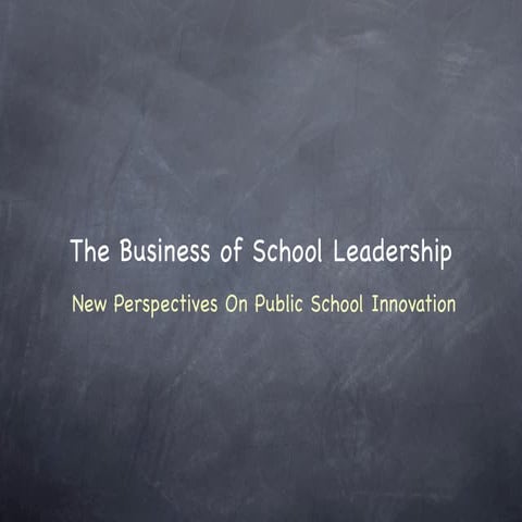 The Business of School Leadership: New Perspectives on Public School Innovation