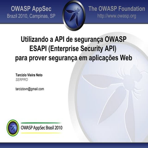 AppSec Brazil 2010 - Utilizando a ESAPI para prover Segurança em Aplicações W...