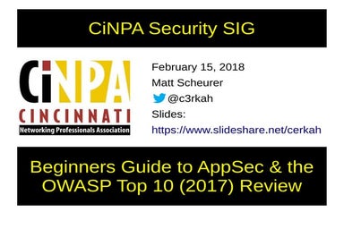 CiNPA Security SIG - AppSec Presentation