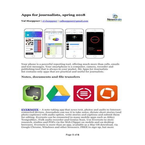 Apps for journalists, spring 2018 - Val Hoeppner - Muncie NewsTrain - 3.24.18