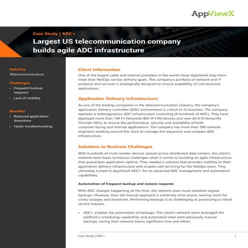 AppViewX|Case study - Largest US telecommunication company builds agile adc i...