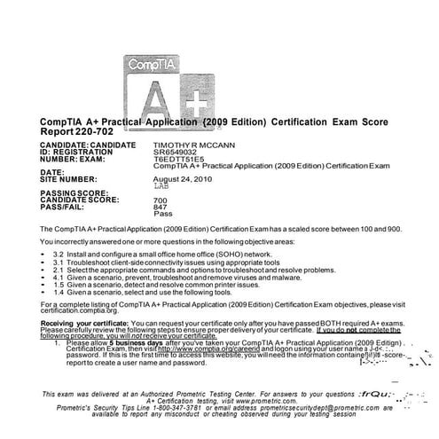 A+ Practical Applications Score