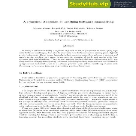 A Practical Approach Of Teaching Software Engineering