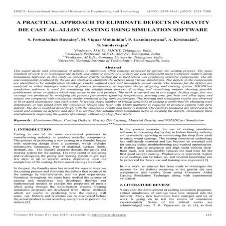 A practical approach to eliminate defects in gravity die cast al alloy castin...