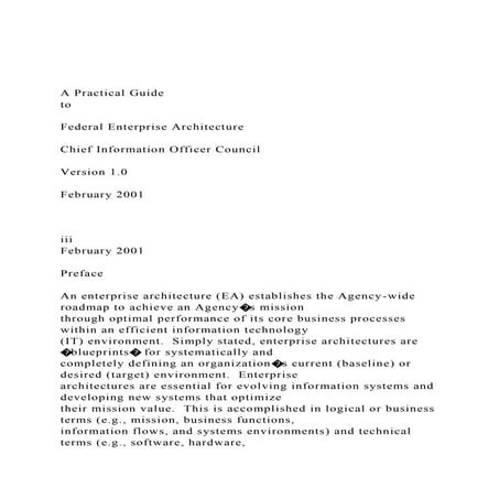 A Practical GuidetoFederal Enterprise ArchitectureCh.docx