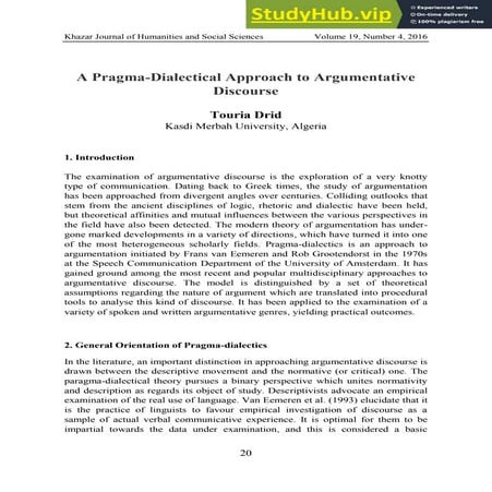 A Pragma-Dialectical Approach To Argumentative Discourse