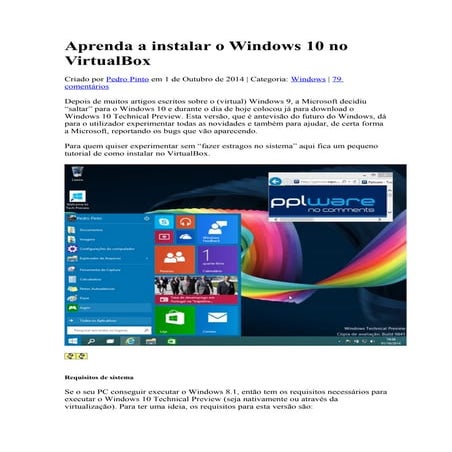 Aprenda a instalar o windows 10 no virtual box