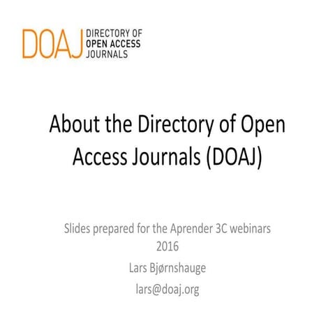 Introduction to the Directory of Open Access Journals | PDF