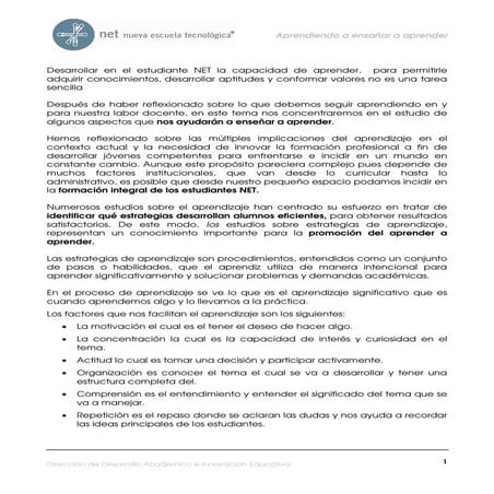 Aprender a Aprender para el aprovechamiento Académico