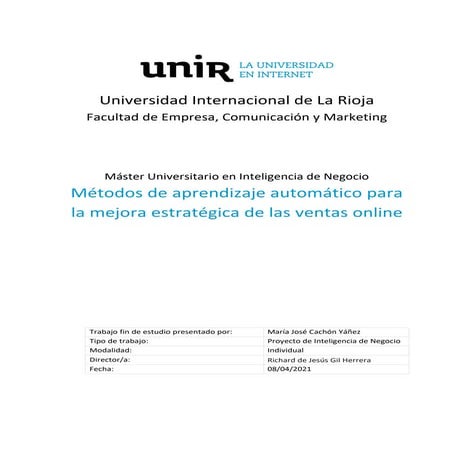 TFM sobre Modelos de Aprendizaje Automático en Ecommerce 