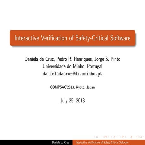 Interactive Verification of Safety-Critical Systems